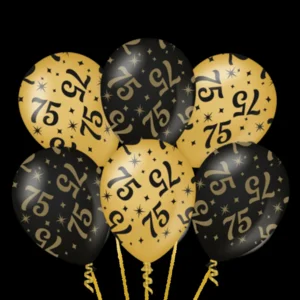Ballonnen - 75 Jaar - Goud, zwart - 30cm - 6st.