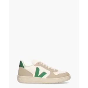 Veja V-10 Chromefree Leather Wit/Groen/Beige Herensneakers