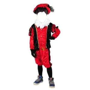 Piet - Kostuum - Velours - Rood zwart - mt.152