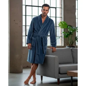 Egatex ( Soy ) Kamerjas Heren: Blauw licht gestreept, Fleece warm ( EGA.552 )