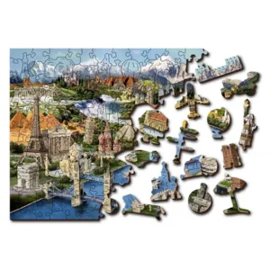 2 in 1 Puzzel - World Landmarks - met figuurtjes - Wooden City