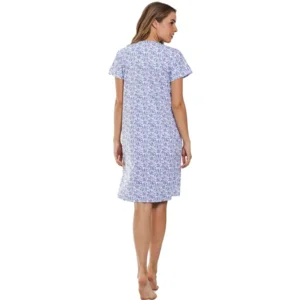 Pastunette Nachthemd Dames: Korte mouw, Ecru / blauw, 100cm ( PAS.105 )