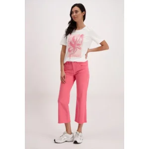 Signe Nature Shirt: Ecru / roze, Korte mouw ( Signe.1310 )