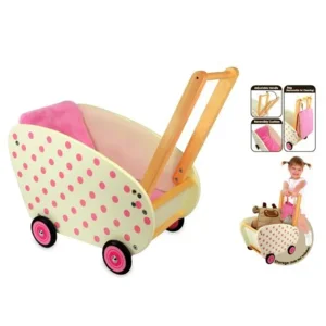 Poppenwagen - Wit - Roze stippen*