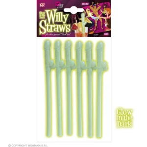 Glow In The Dark Penis rietjes - 6 stuks   |  Herbruikbare Piemel rietjes