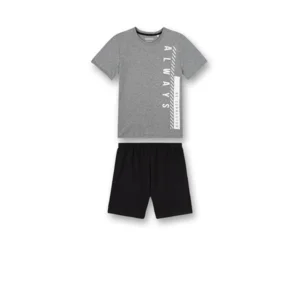 Sanetta Pyjama jongens: grijs/ zwart, korte mouw ( SAN.38 )