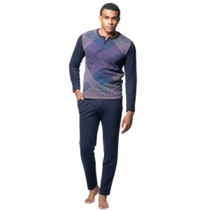 Egatex ( Soy ) Heren pyjama: Warm, blauw geprint ( EGA.504 )
