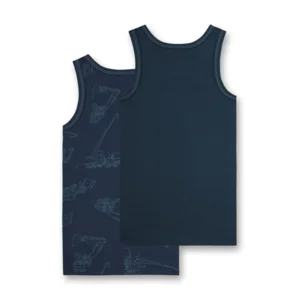 Sanetta jongens singlet: duopack blauw, truck motieven ( SAN.12 )