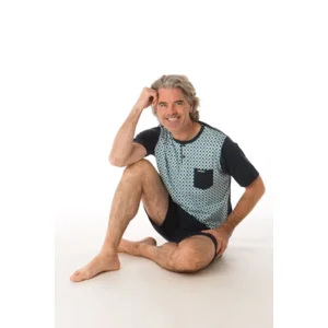 Perlina Heren Pyjama: Aiden, Blauw, korte mouw / short ( LINA.126 )