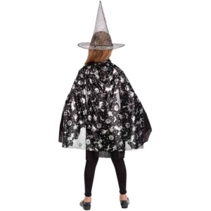 Kostuum - Heksencape met hoed - Zwart/zilver - Voor kinderen - One size