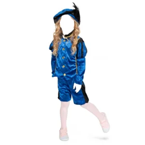 Kostuum - Piet - Blauw zwart - Velours - mt.140