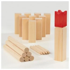 Spel - Kubb - 21dlg. - Hout - In katoenen zak - Hoogte koning 25cm