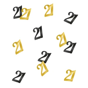 Tafeldecoratie - 21 jaar - Confetti - Goud / zwart
