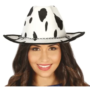 Hoed - Cowboy - Wit met koeienprint