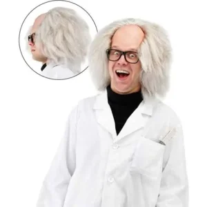 Pruik - Wit - Freaky Einstein - Met kaal hoofd