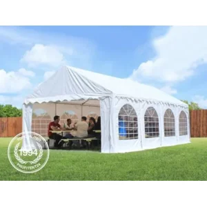 Partytent - Feesttent - Paviljoentent - 3x6m - PVC / blauw wit / 100% waterdicht, UV-bestendig & Grondframe / Inclusief zijwanden