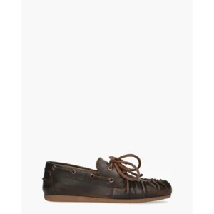 Posa Boat Loafer Wrinkle Donkerbruin Dames Veterschoenen