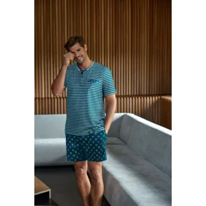 Janira JanMen Heren pyjama: Zomer, Blauw ( JAN.358 )