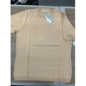 Kris Fashion beige gebreide pull met korte mouw ( KRI.11 )