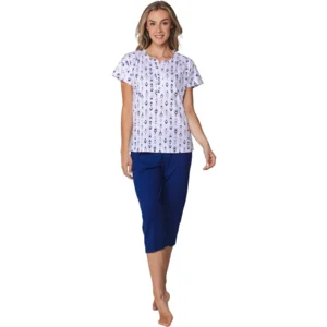 Pastunette Dames Pyjama: Dark Blue, Korte mouw / knie broek ( PAS.161 )