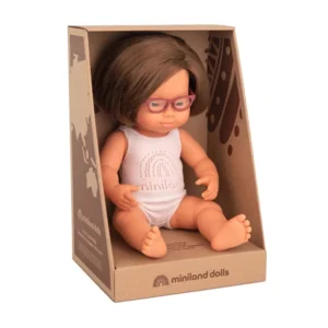 Miniland Babypop Blank Meisje met het Syndroom van Down en een Bril 38cm