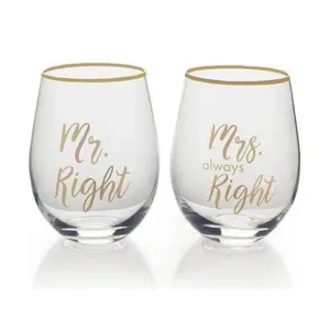 MR right & MRS always right wijn glas set van 2