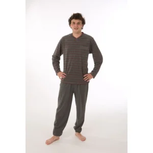 Perlina Heren Pyjama: Badstof, Grijs gestreept ( LINA.2 )