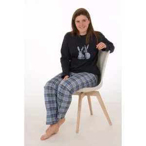 Perlina Dames pyjama: Rabbit, gemoltoneerd, Blauw ( LINA.83 )