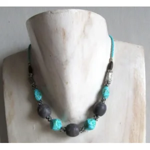 Fantasiejuweel ketting Turquoise/olijf/zilver