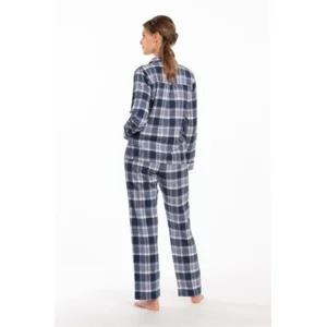 Eskimo Pat damespyjama in blauw met ruitjespatroon
