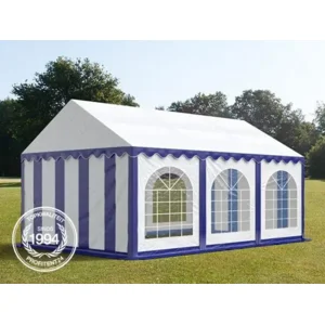 Partytent - Feesttent - Paviljoentent - 3x6m - PVC / blauw wit / 100% waterdicht, UV-bestendig & Grondframe / Inclusief zijwanden
