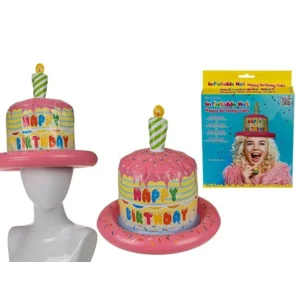 Hoed - Roze - Opblaashoed - Happy birthday cake