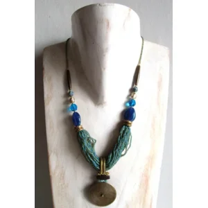 Fantasiejuweel ketting Appelblauwzeegroen/goud