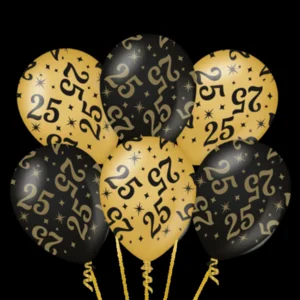 Ballonnen - 25 Jaar - Goud, zwart - 30cm - 6st.