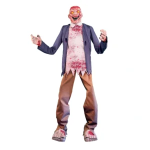 Mega Grote Zombie 215cm – Met Bewegende Mond, Gele Ogen, Enge Geluiden & Gescalpeerde Schedel – Werkt op Stroom