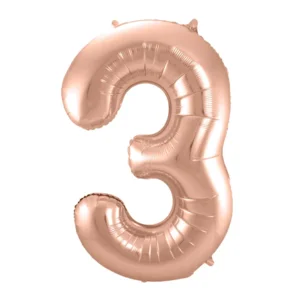 Folieballon - Cijfer - 3 - Rosé goud - 86cm - Zonder vulling