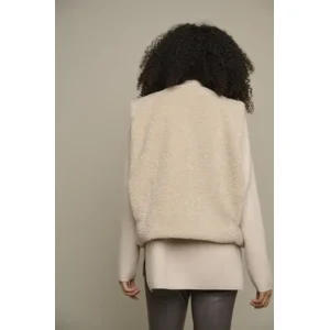 Rino & Pelle Bodywarmer: teddy stof Stone kleur, Jamila ( RINO.23 )