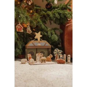 Speelkoffer- Kerststal - Met 14 houten figuren - 25x11x18cm