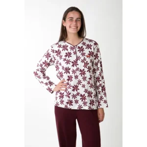 Perlina Dames Pyjama: Madison A, Bordeau, Interlock Brushed, tot 5XL ( LINA.166 )