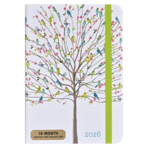 Agenda - 2026 - Compact - 16 maanden - Boom met grasparkieten - 12,7x17,8cm