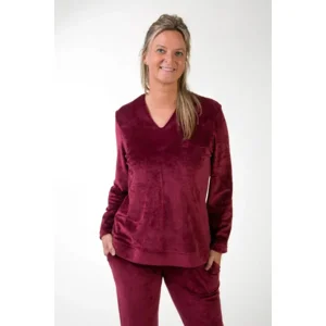 Perlina Sienna velours damespyjama in bordeaux