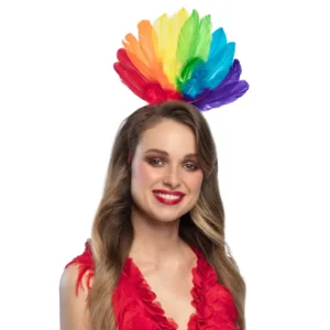 Regenboog Tiara met Veren – Vrolijk Haaraccessoire voor Pride, Festival of Themafeest