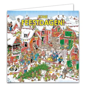 Kaarten - Kerst - Jan van Haasteren - Boom optuigen/Kerstman valt - 10st.