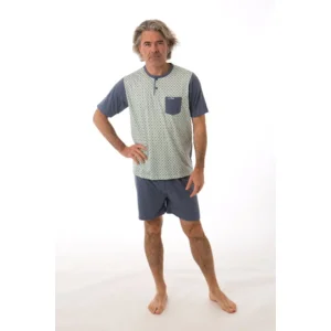 Perlina Heren Pyjama: Aiden, Jeans Blauw, korte mouw / short ( LINA.127 )