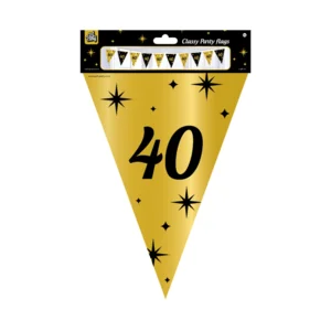 Vlaggenlijn - 40 jaar - Goud, zwart - 10m