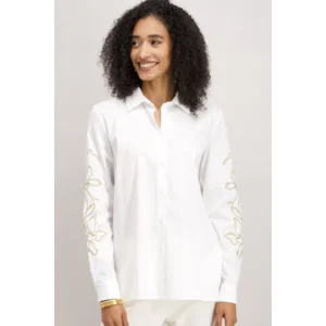 Signe Nature dames bloes: wit, broderie op de arm ( Signe.1334 )