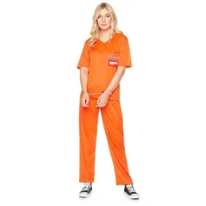 Kostuum - Gevangene - Oranje - Broek, top & badge - XL