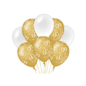 Ballonnen - 60 jaar - Goud, wit - 30cm - 8st.