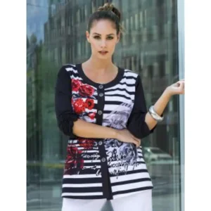 Mona Lisa t-hirt met knopen 3/4 mouw gebloemd