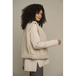 Rino & Pelle Bodywarmer: teddy stof Stone kleur, Jamila ( RINO.23 )